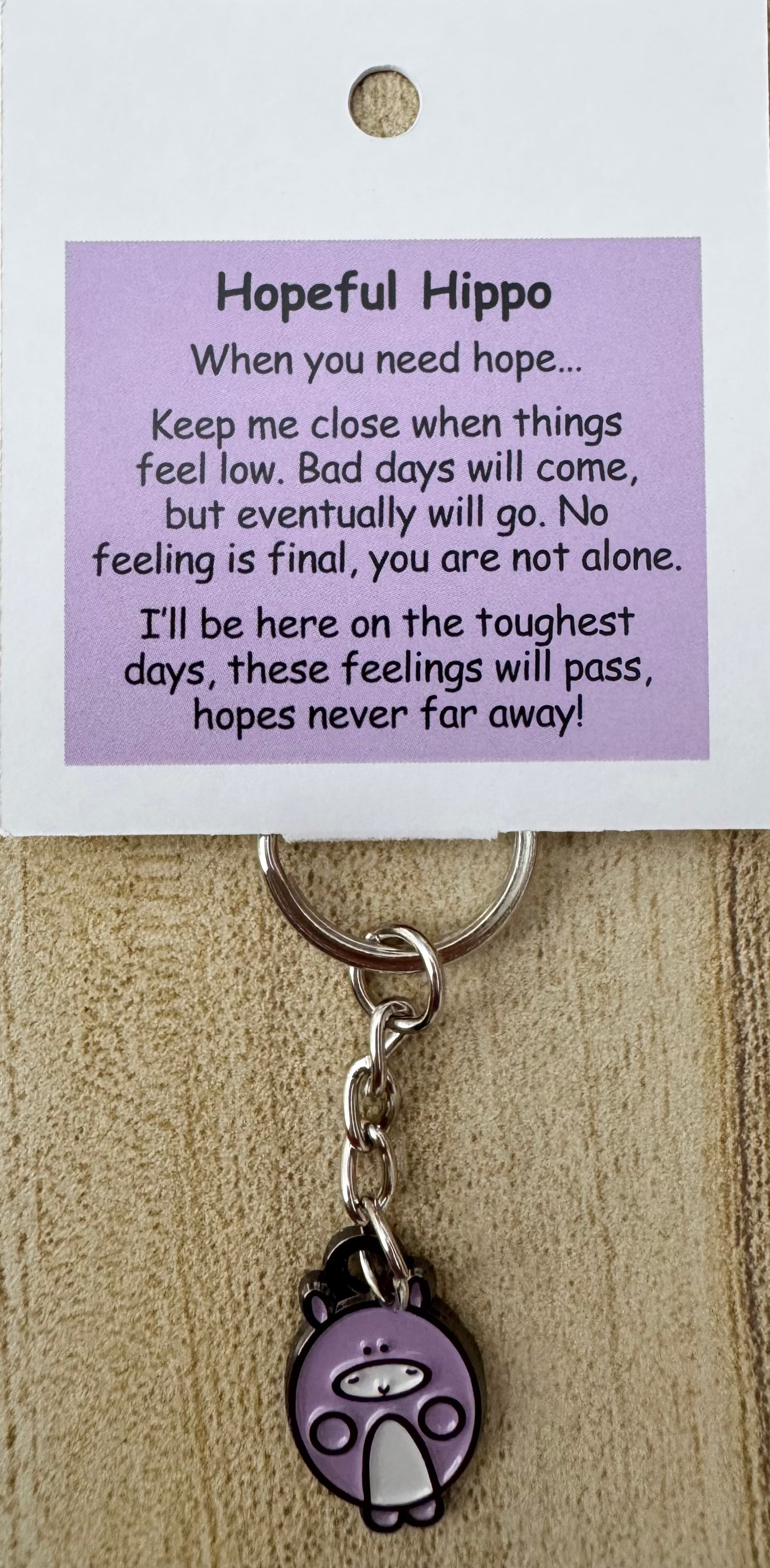 Hopeful Hippo Keychain For Hook Display