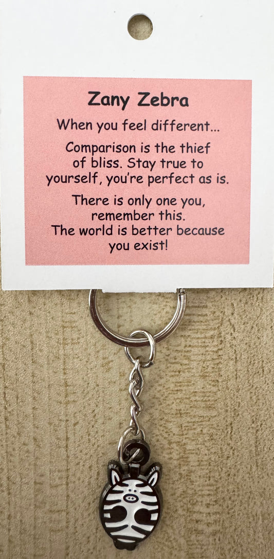 Zany Zebra Keychain For Hook Display